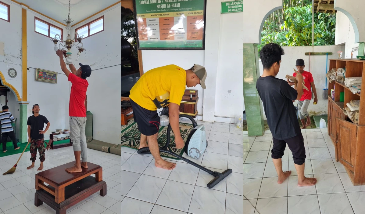 Wujud Dakwah Nyata, PCPM dan KOKAM Kandangan "Sulap" Masjid Al-Fatah Pacitran Lewat Aksi Bersih-Bersih