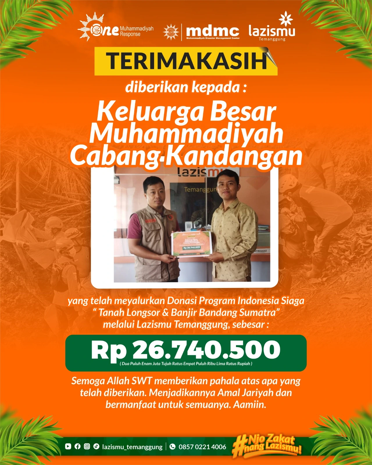 AMM dan PCM Kandangan Himpun Rp 26,7 Juta untuk Kemanusiaan, Disalurkan Melalui Lazismu Temanggung