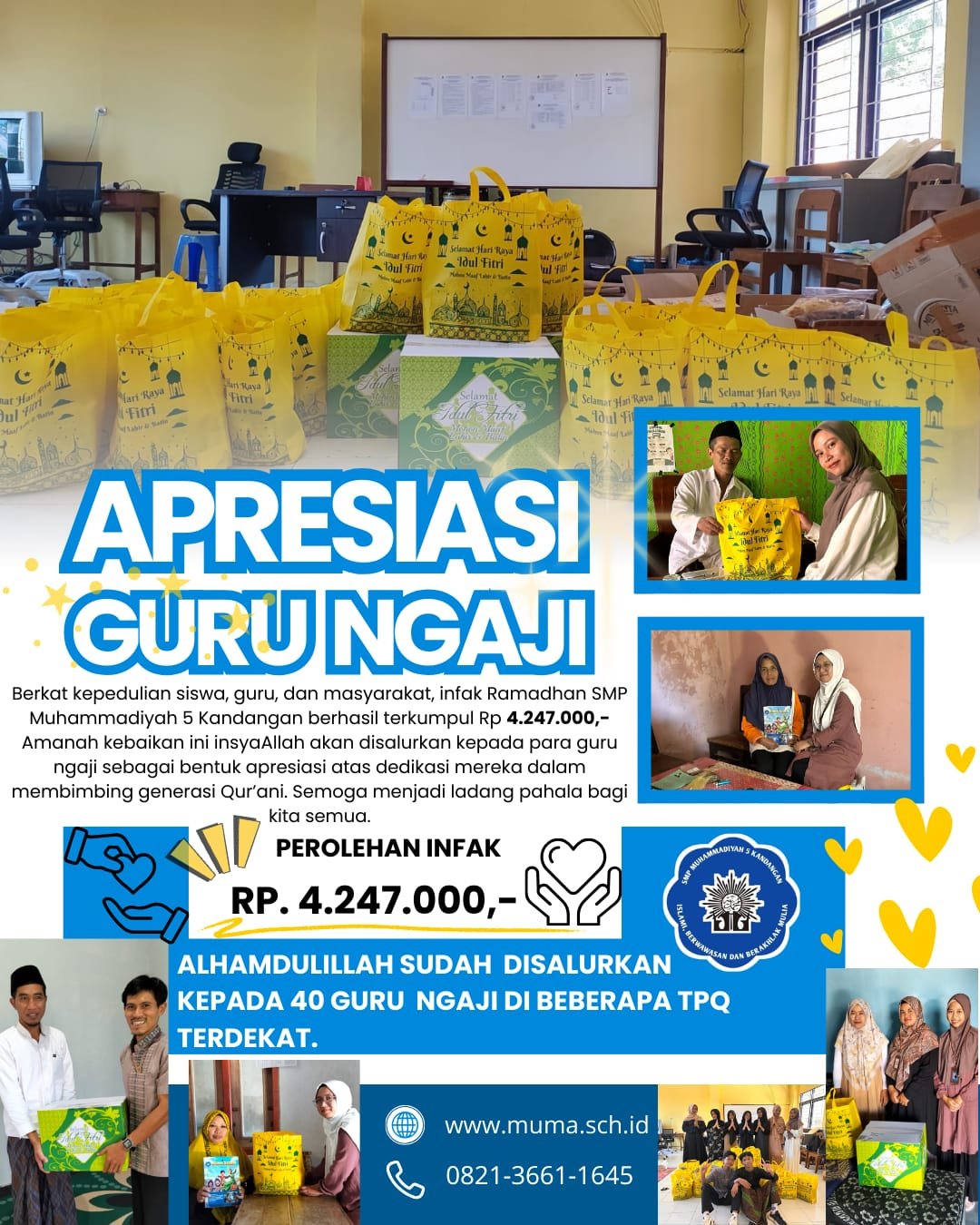 Wujud Kepedulian Sesama, SMP Muhammadiyah 5 Kandangan Salurkan Apresiasi untuk 40 Guru Ngaji